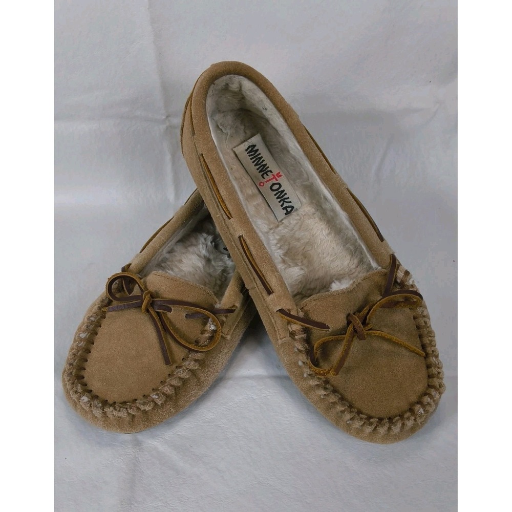 Minnetonka Women's Cally Slippers Cinnamon Brown Suede Moccasins Size 7 EU38 UK5